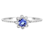 Tanzanite Flower Ring With Diamonds 0.28 Carats 14K White Gold