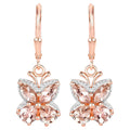 Morganite Dangle Earrings 1.86 Carats 18K Rose Gold Plated Silver