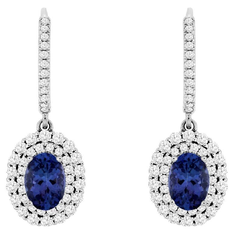Tanzanite Dangle Earrings Diamond Setting 2.5 Carats Total