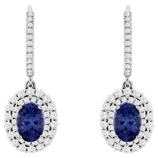 Tanzanite Dangle Earrings Diamond Setting 2.5 Carats Total