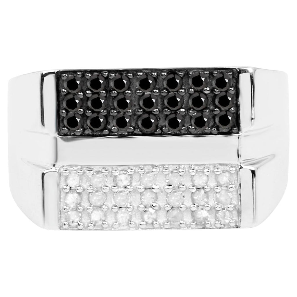 Diamond Cluster Ring Black White Sterling Silver