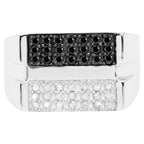 Diamond Cluster Ring Black White Sterling Silver