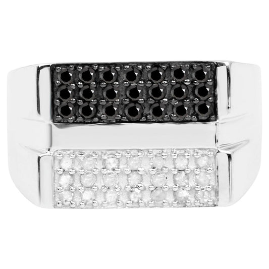 Diamond Cluster Ring Black White Sterling Silver
