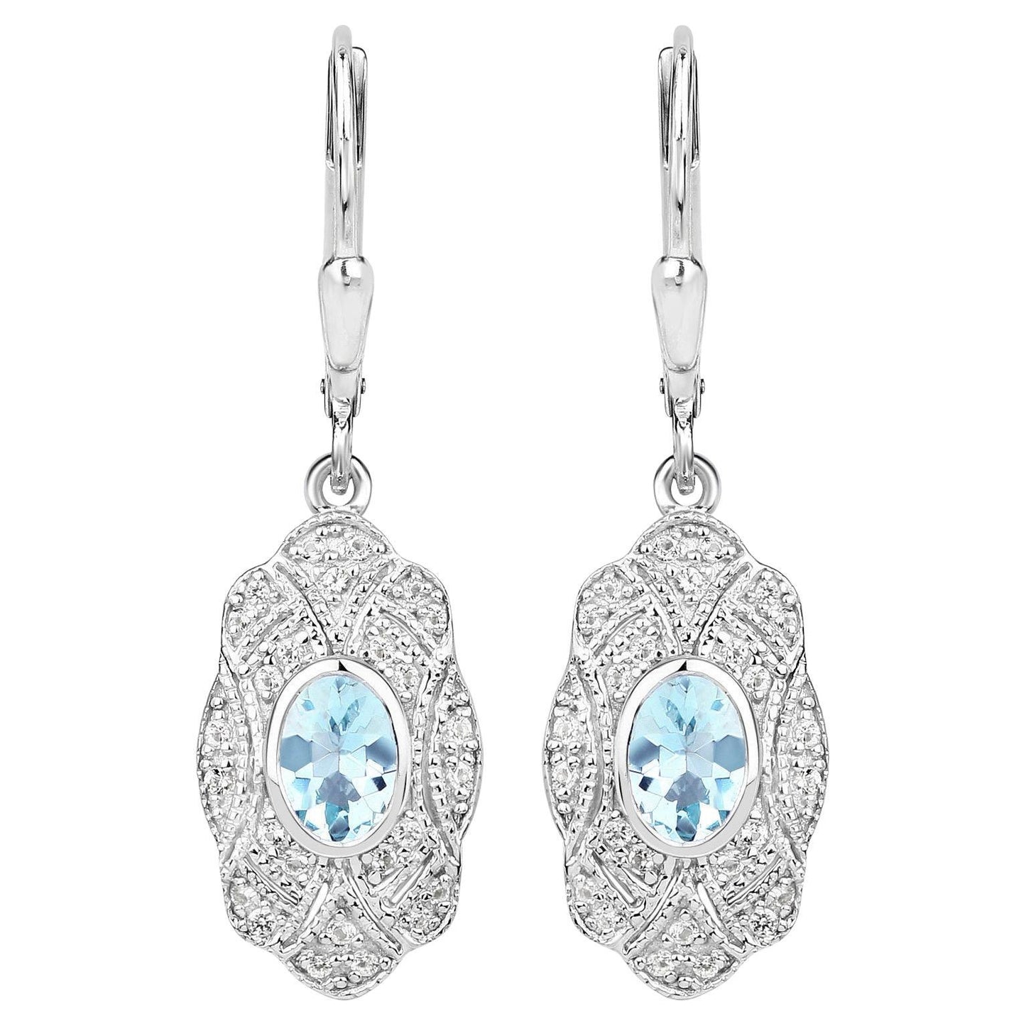 Aquamarine Earrings With White Topaz 0.92 Carats Sterling Silver