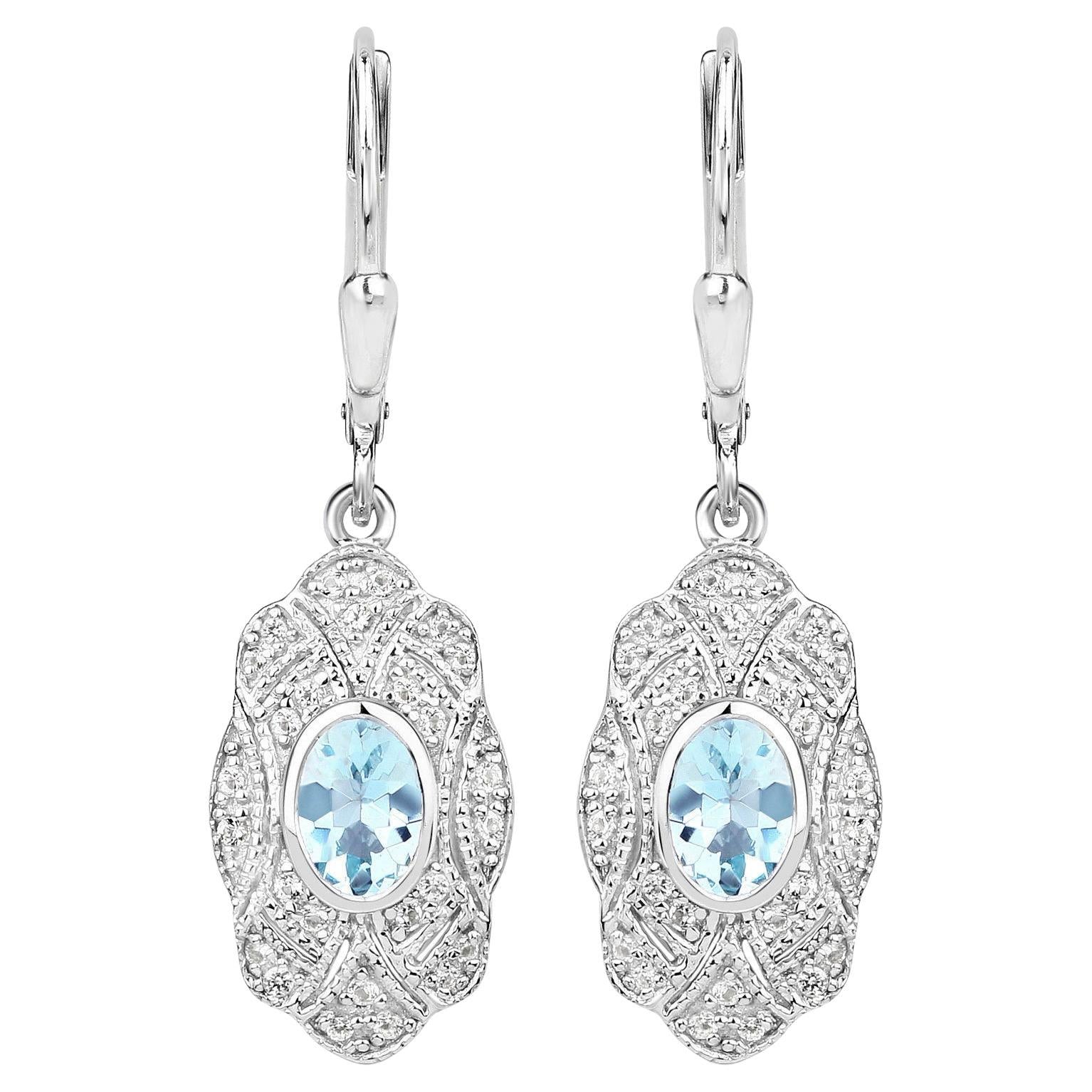Aquamarine Earrings With White Topaz 0.92 Carats Sterling Silver