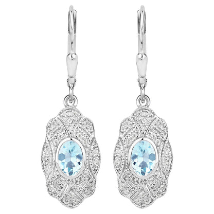 Aquamarine Earrings With White Topaz 0.92 Carats Sterling Silver