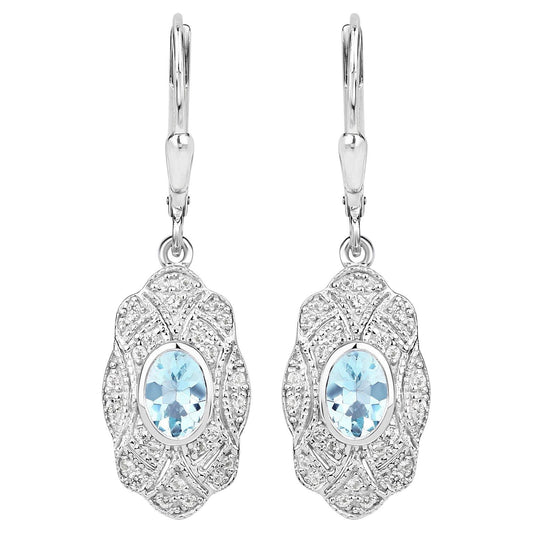 Aquamarine Earrings With White Topaz 0.92 Carats Sterling Silver