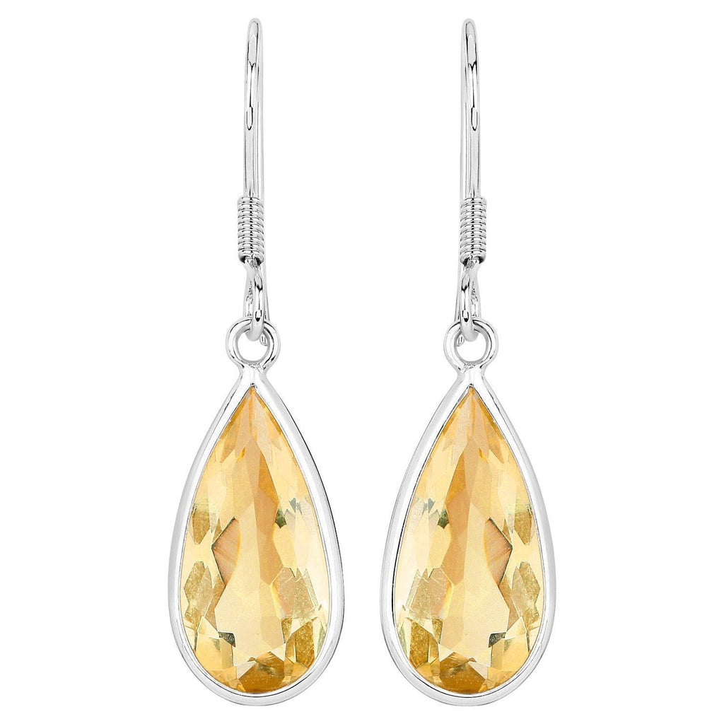 Teardrop Citrine Dangle Earrings 10 Carats 18K White Gold Plated Silver