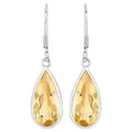 Teardrop Citrine Dangle Earrings 10 Carats 18K White Gold Plated Silver
