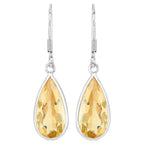 Teardrop Citrine Dangle Earrings 10 Carats 18K White Gold Plated Silver