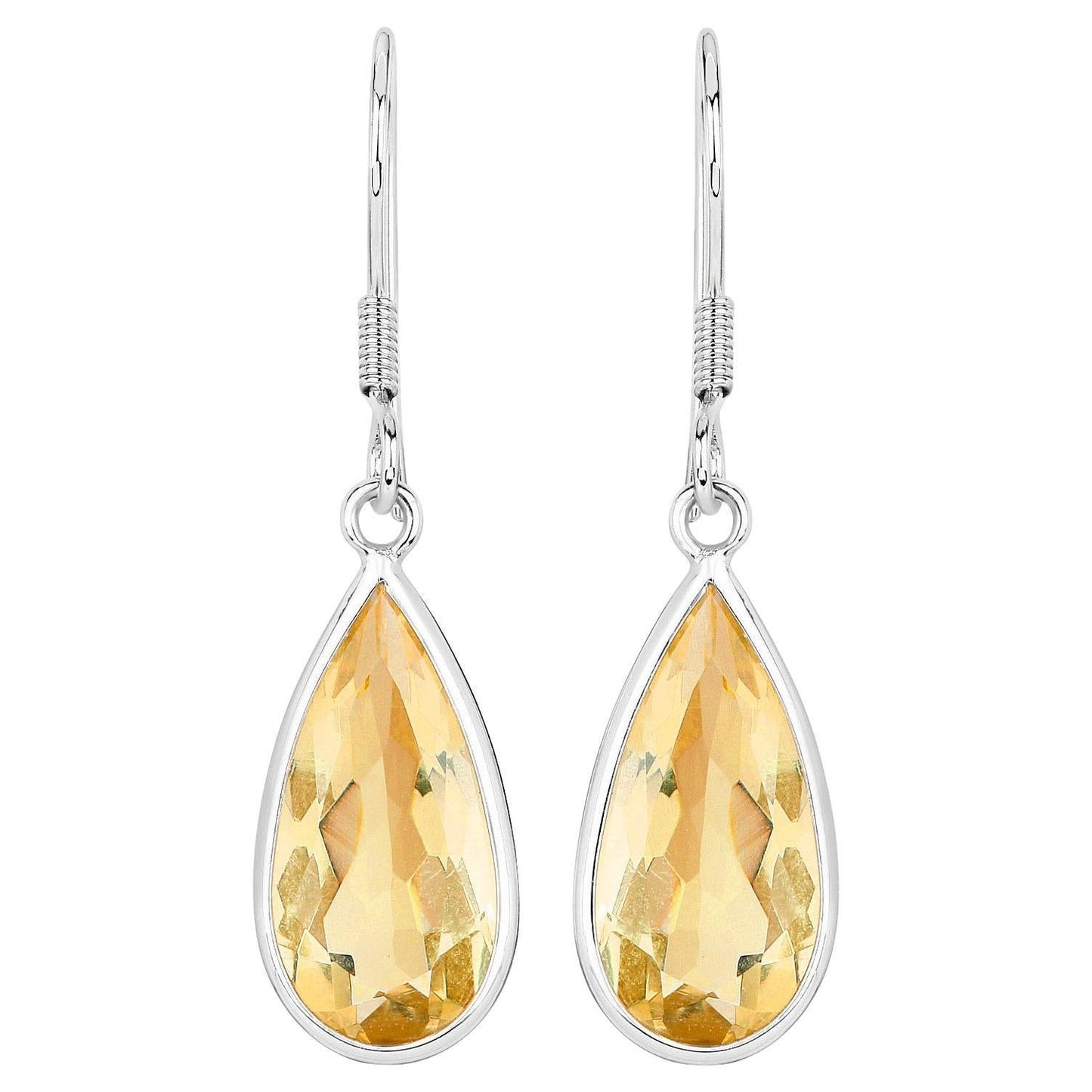 Teardrop Citrine Dangle Earrings 10 Carats 18K White Gold Plated Silver
