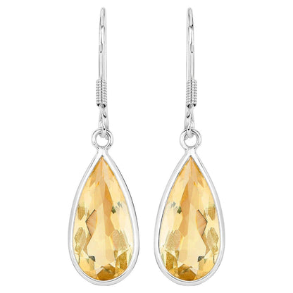 Teardrop Citrine Dangle Earrings 10 Carats 18K White Gold Plated Silver