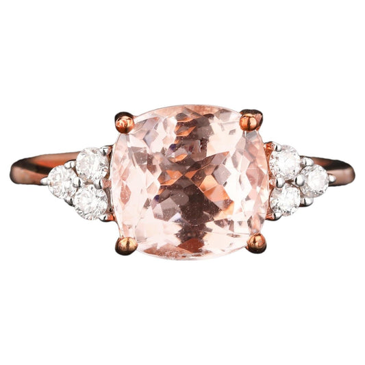 Morganite Ring With Diamonds 2.43 Carats 9K Rose Gold