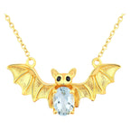 Blue Topaz Bat Necklace With Black Spinel 0.96 Carats Gold Plated Silver