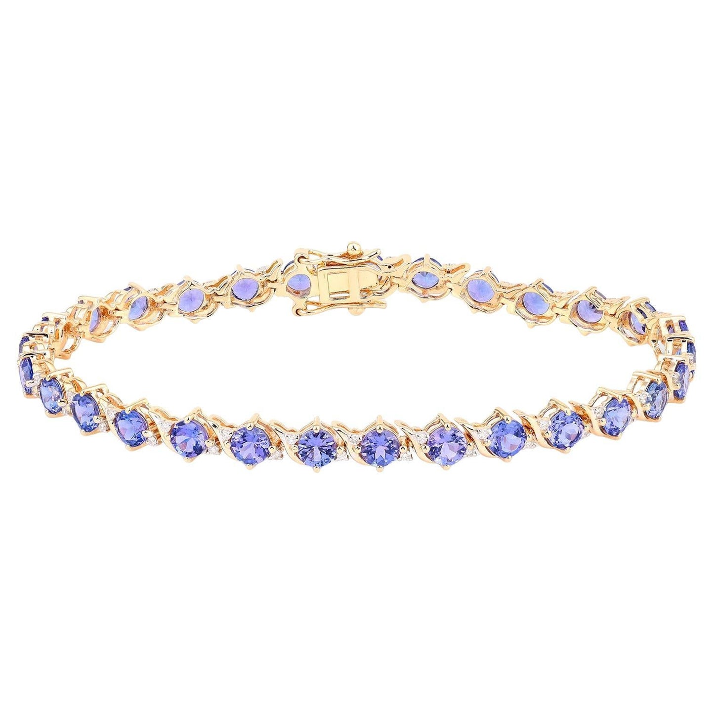 Tanzanite Tennis Bracelet Diamonds 6.9 Carats 14K Yellow Gold