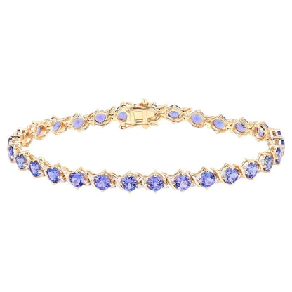 Tanzanite Tennis Bracelet Diamonds 6.9 Carats 14K Yellow Gold