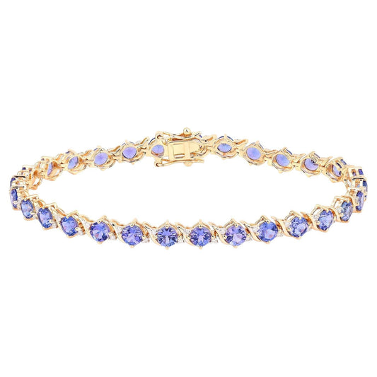 Tanzanite Tennis Bracelet Diamonds 6.9 Carats 14K Yellow Gold