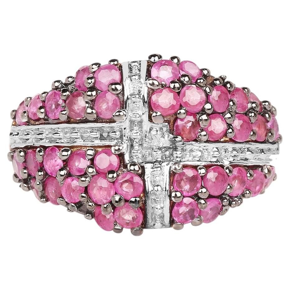 Ruby Cross Ring 1.66 Carats Gold Plated Silver