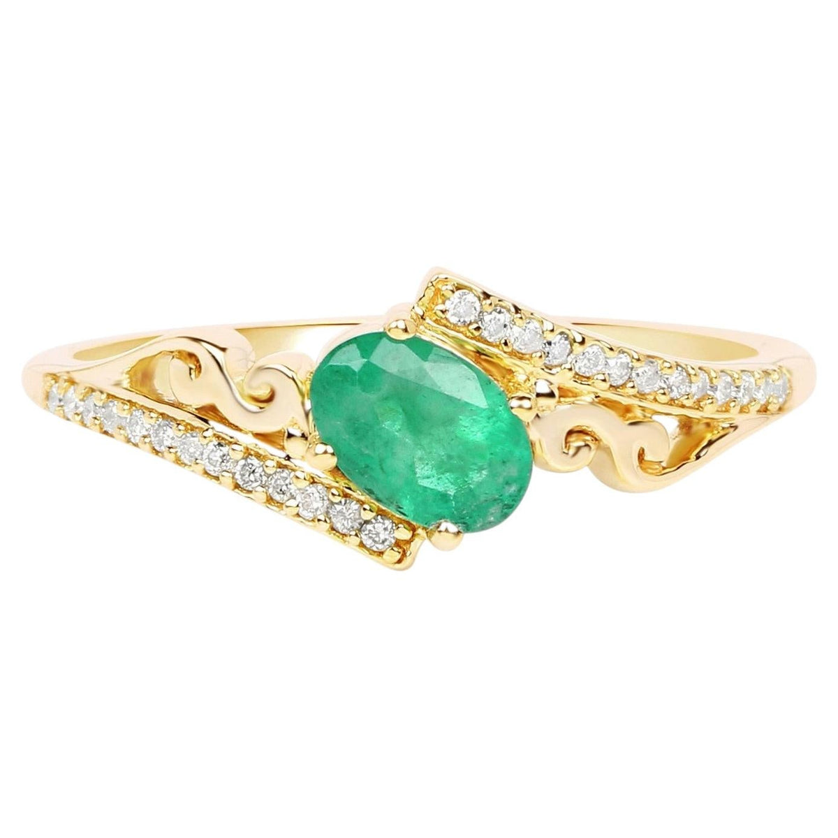 Zambian Emerald Ring With Diamonds 0.48 Carats 14K Yellow Gold