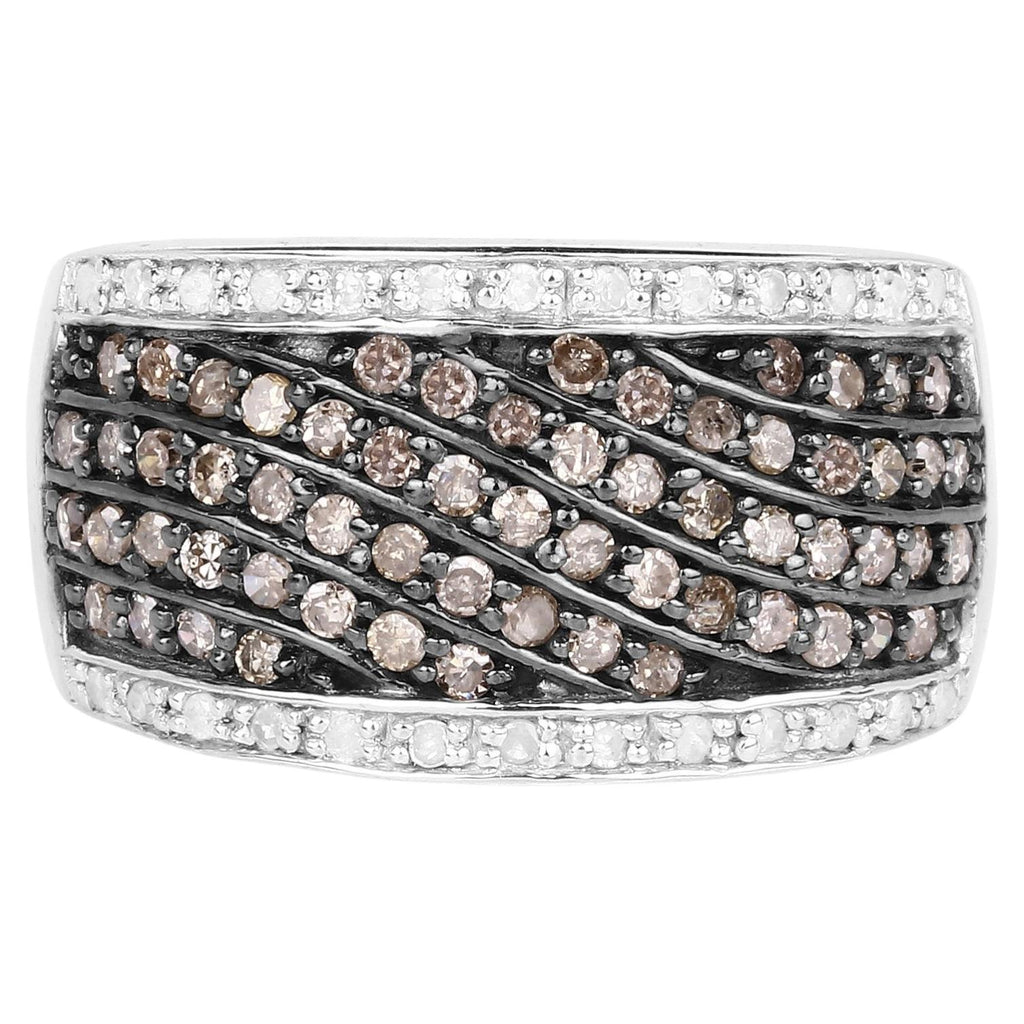 Champagne Diamond Wave Ring With White Diamonds 0.78 Carats Sterling Silver