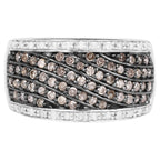 Champagne Diamond Wave Ring With White Diamonds 0.78 Carats Sterling Silver