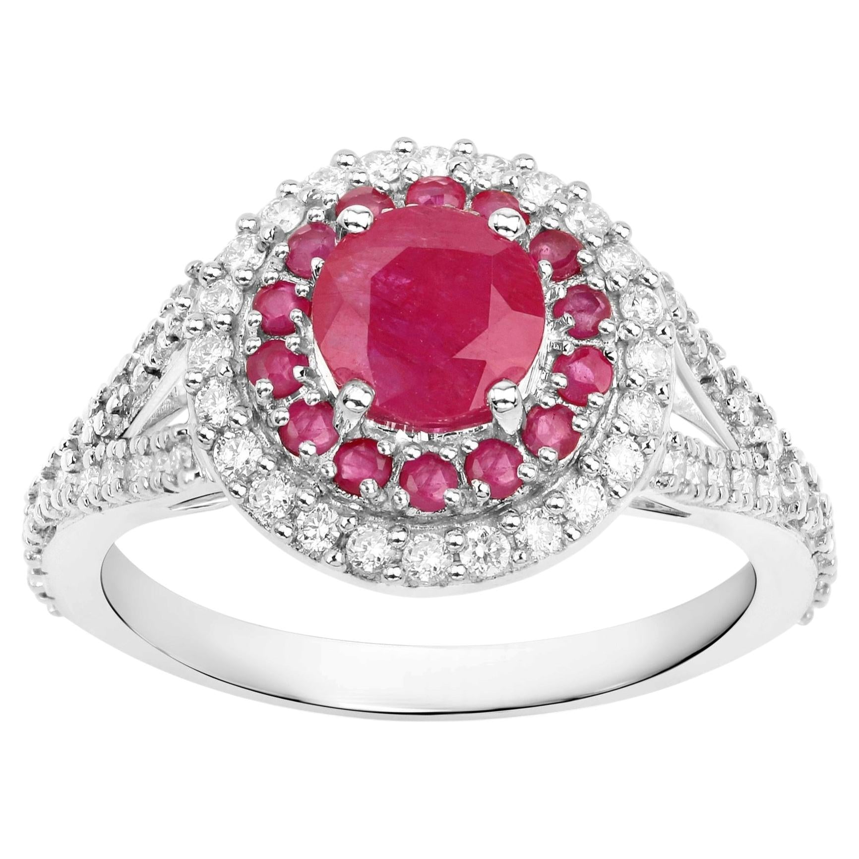 Ruby Ring With Diamonds 1.88 Carats 14K White Gold