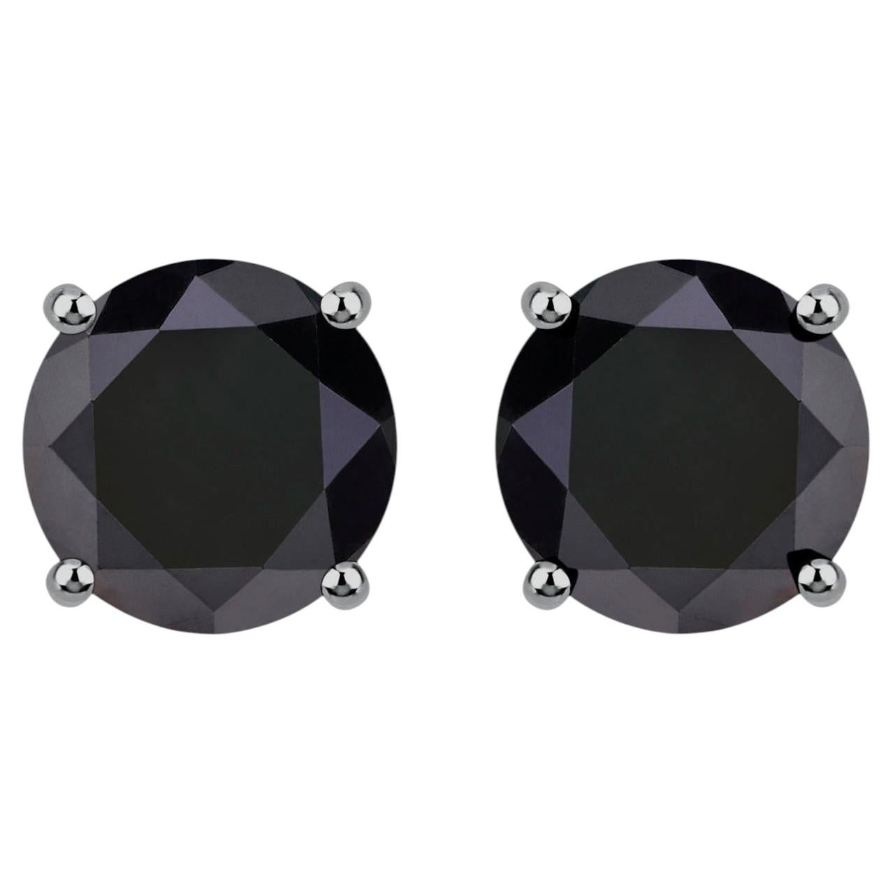 Black Diamond Stud Earrings 4.25 Carats 14K White Gold