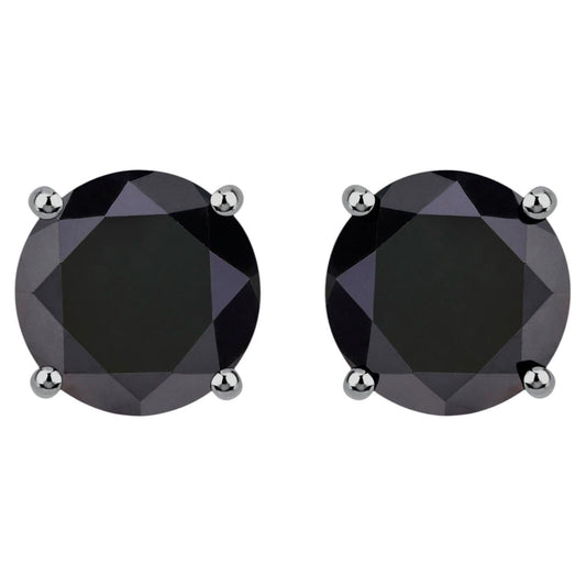 Black Diamond Stud Earrings 4.25 Carats 14K White Gold