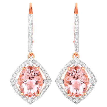 Morganite Dangle Earrings Diamond Setting 5.58 Carats 14K Rose Gold