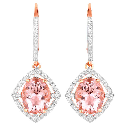 Morganite Dangle Earrings Diamond Setting 5.58 Carats 14K Rose Gold