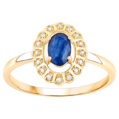 Natural Blue Sapphire Flower Ring Diamond Setting 0.53 Carats 14K Yellow Gold