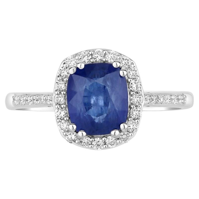 Blue Sapphire Ring With Diamonds 2.32 Carats 18K White Gold