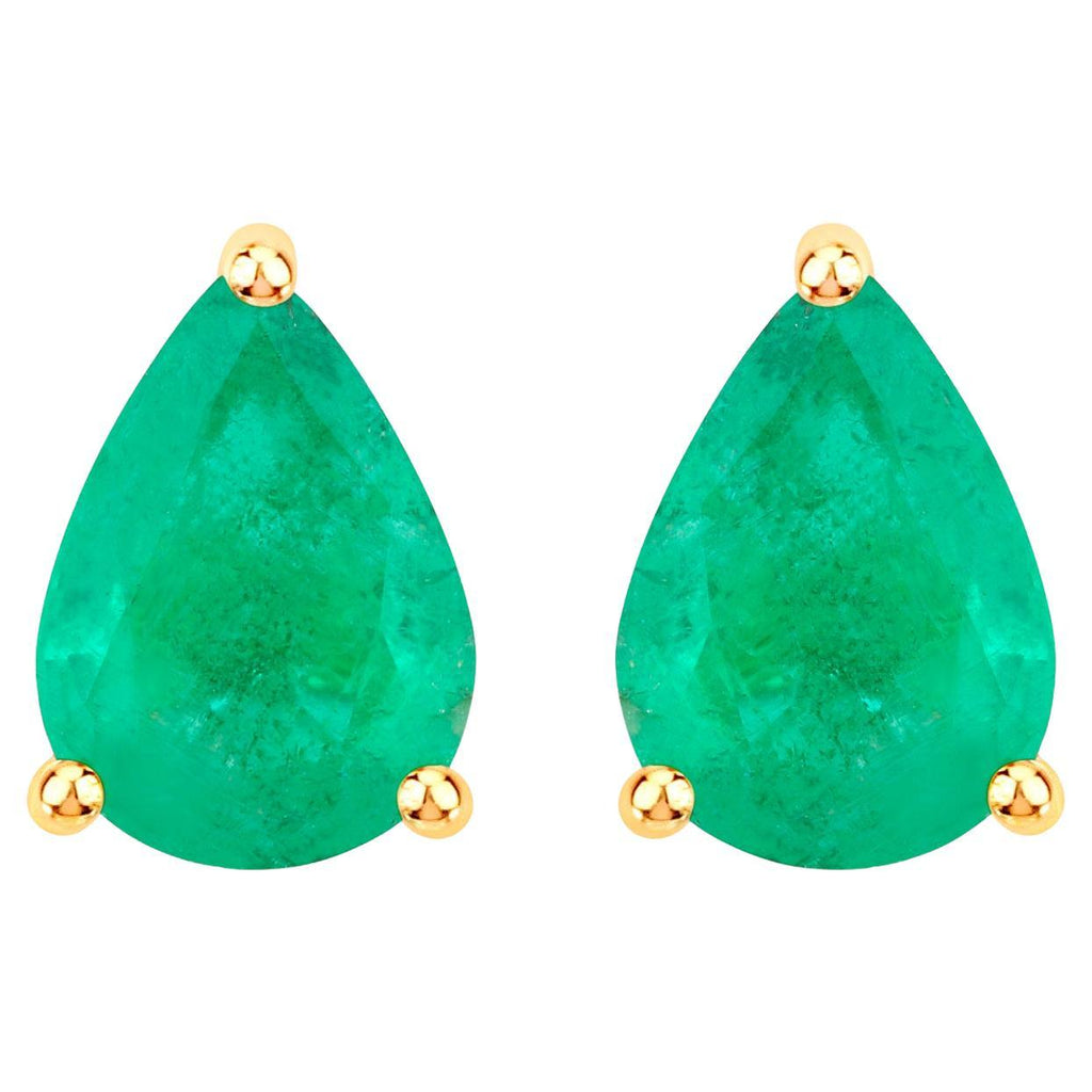 Zambian Emerald Stud Earrings 1.2 Carats 14K Yellow Gold
