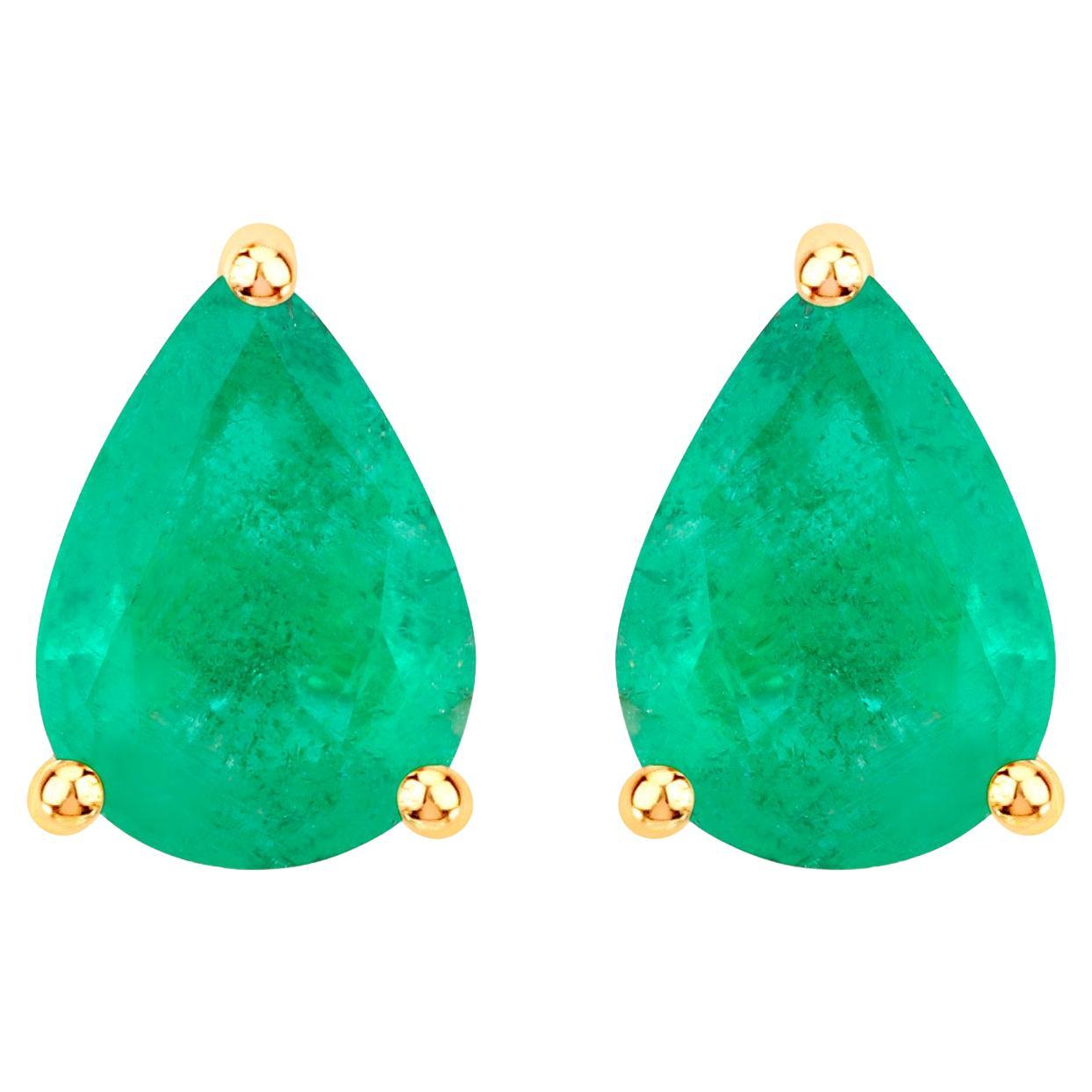 Zambian Emerald Stud Earrings 1.2 Carats 14K Yellow Gold
