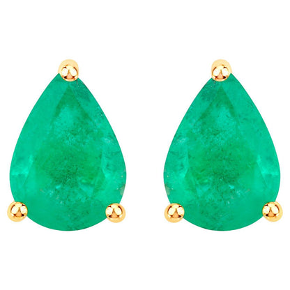 Zambian Emerald Stud Earrings 1.2 Carats 14K Yellow Gold