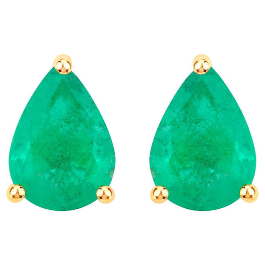 Zambian Emerald Stud Earrings 1.2 Carats 14K Yellow Gold