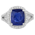 Blue Sapphire Ring With Diamonds 4.54 Carats 18K White Gold