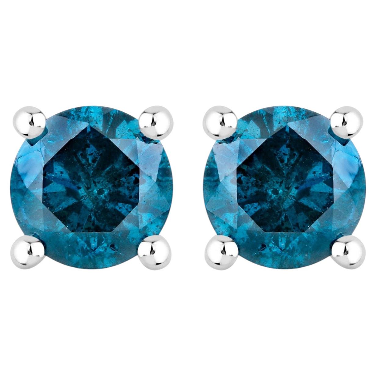 Blue Diamond Earrings 0.66 Carats 14K White Gold