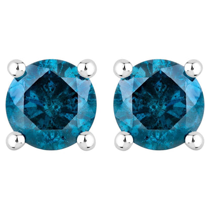 Blue Diamond Earrings 0.66 Carats 14K White Gold