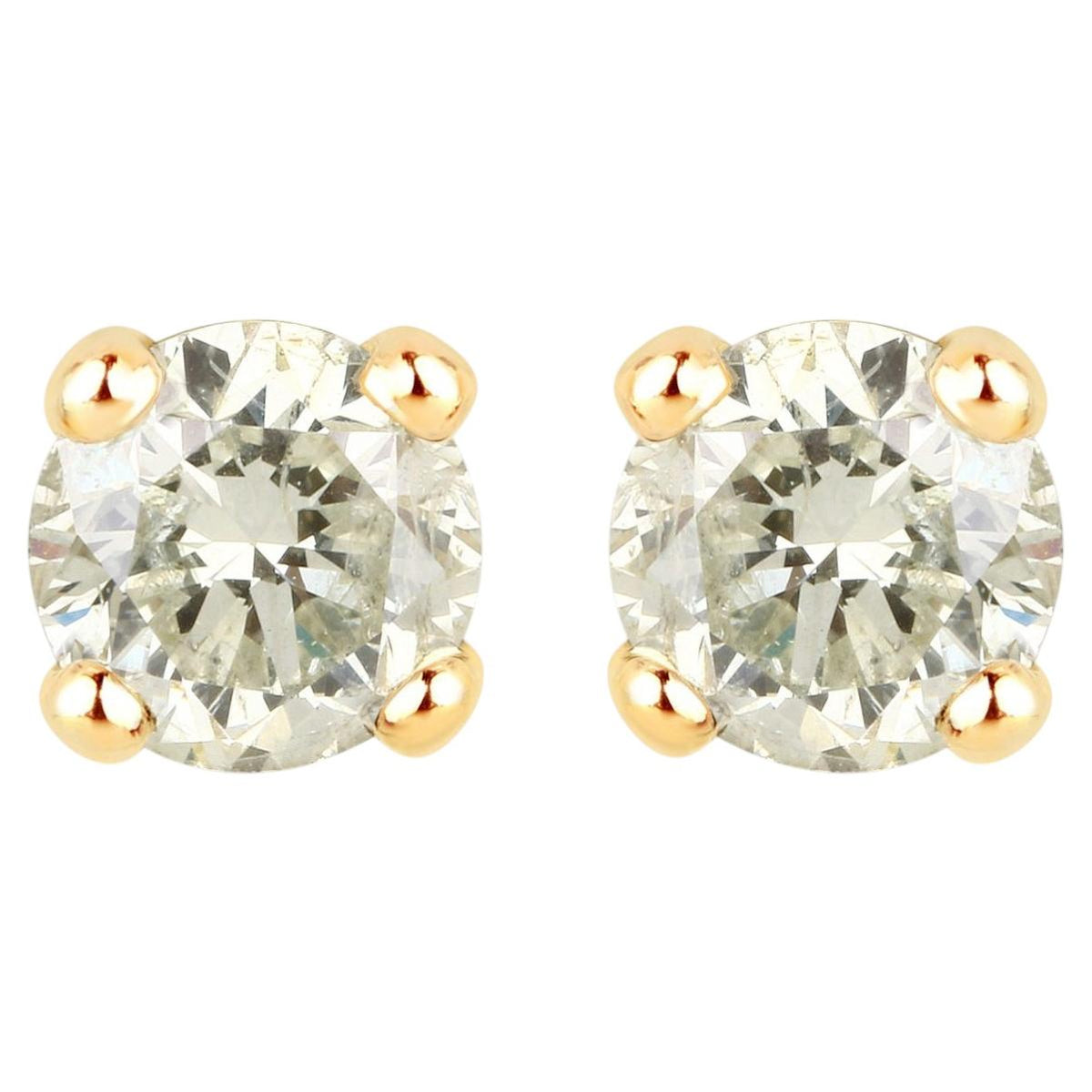 Diamond Stud Earrings 0.84 Carats 14K Yellow Gold