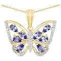 Tanzanite Butterfly Pendant With White Zircon 1.71 Carats Sterling Silver