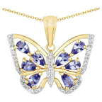 Tanzanite Butterfly Pendant With White Zircon 1.71 Carats Sterling Silver