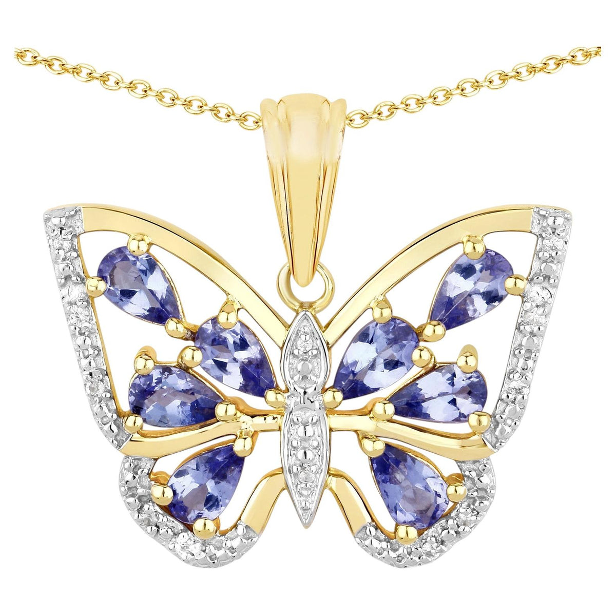 Tanzanite Butterfly Pendant With White Zircon 1.71 Carats Sterling Silver
