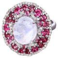 Moonstone Ring With Pink Tourmaline 7.72 Carats Sterling Silver