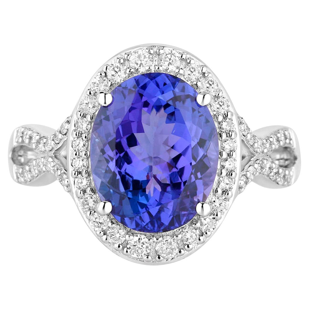 Tanzanite Ring Diamonds 4.1 Carats 14K White Gold