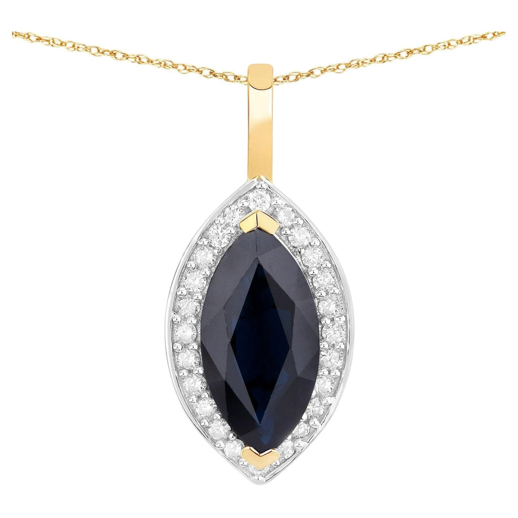 Blue Sapphire Pendant With Diamonds 2.26 Carats 10K Yellow Gold