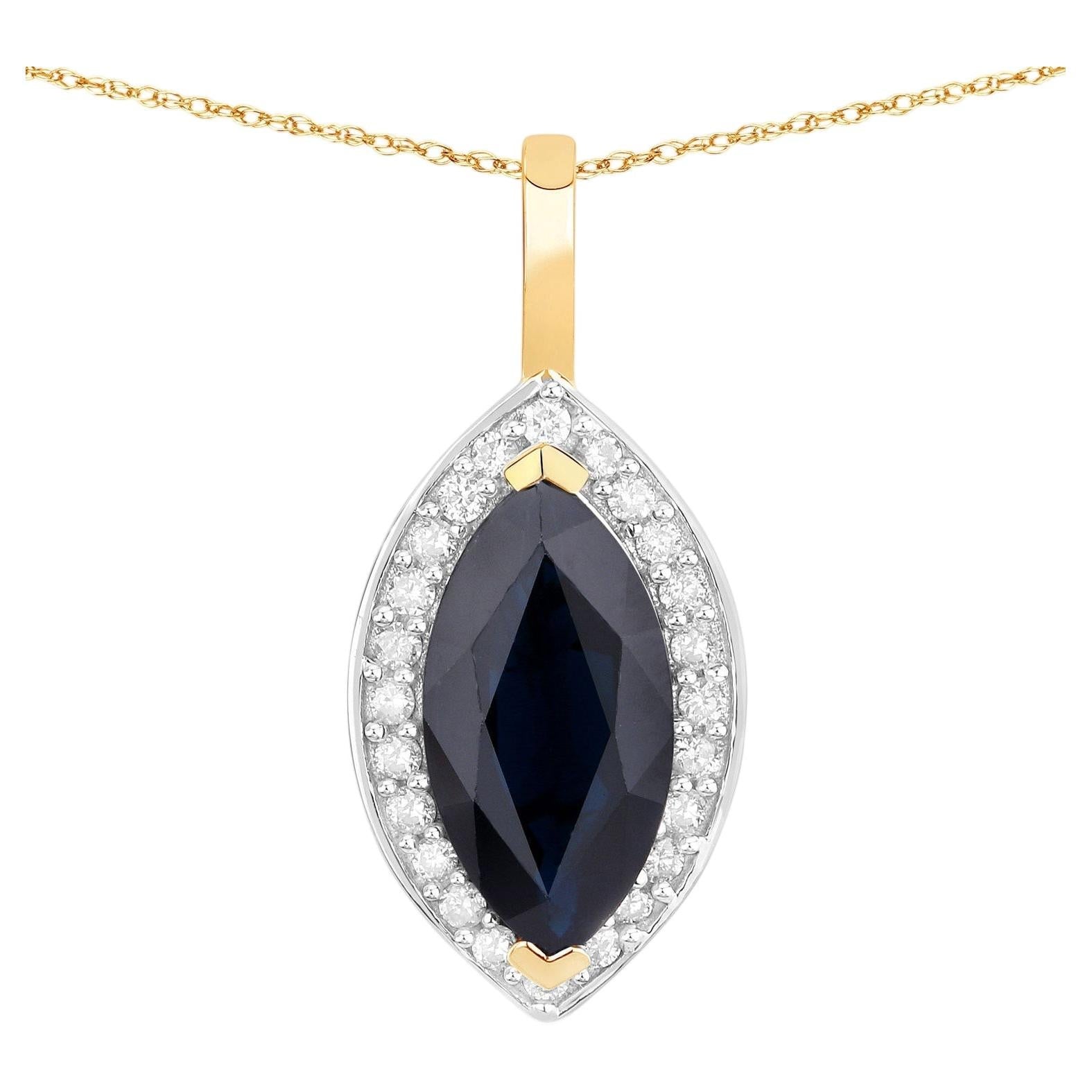 Blue Sapphire Pendant With Diamonds 2.26 Carats 10K Yellow Gold