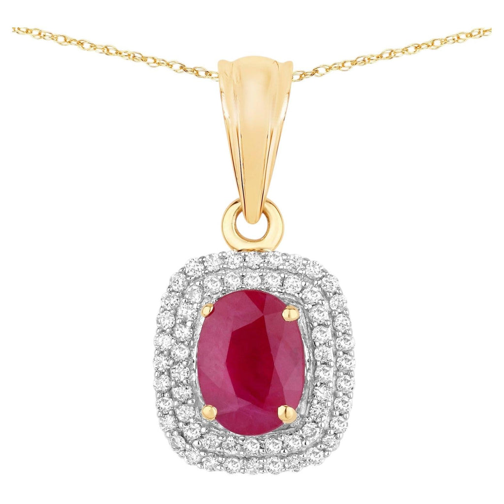Ruby Pendant With Diamonds 1.68 Carats 14K Yellow Gold