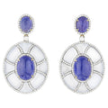 Tanzanite Earrings Set With Diamonds and Chalcedony 41 Carats Total