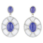 Tanzanite Earrings Set With Diamonds and Chalcedony 41 Carats Total